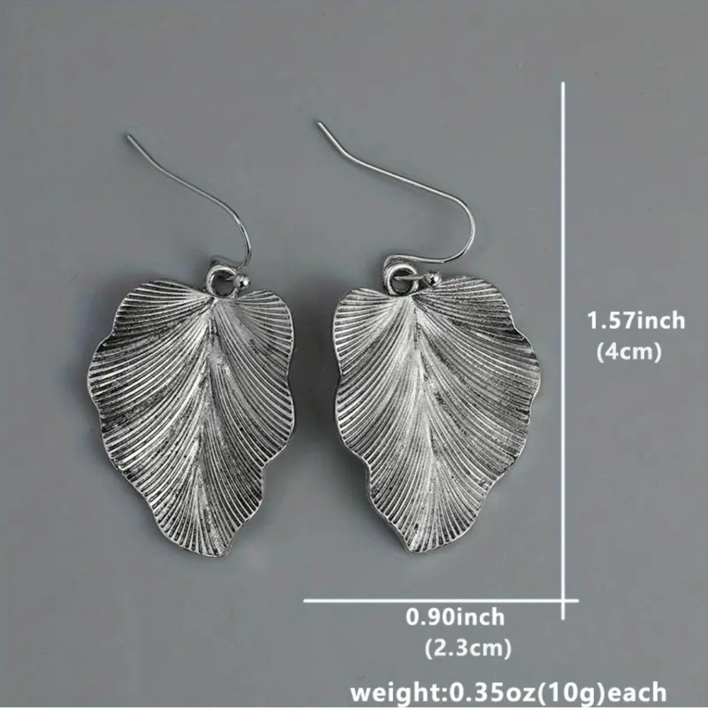 Simple Leaf Earrings Zinc Alloy 925 plate - Picture 3 of 3